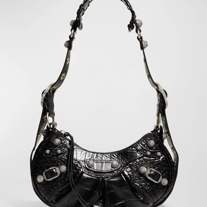 Сумка Balenciaga Le Cagole XS Croc-Embossed Shoulder Bag Black
