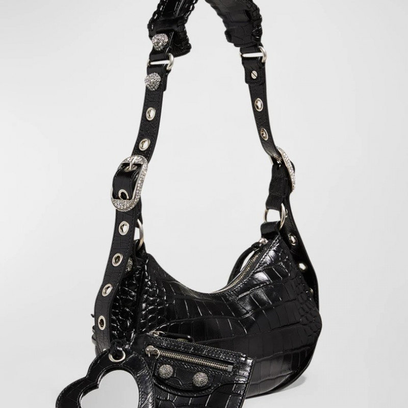 Сумка Balenciaga Le Cagole XS Croc-Embossed Shoulder Bag Black