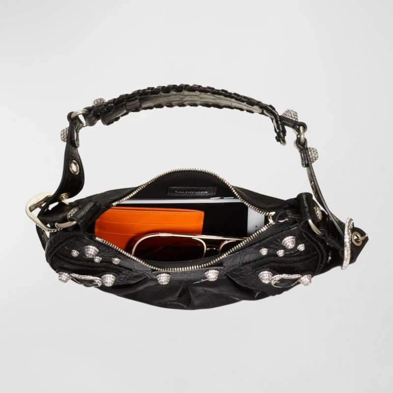 Сумка Balenciaga Le Cagole XS Croc-Embossed Shoulder Bag Black