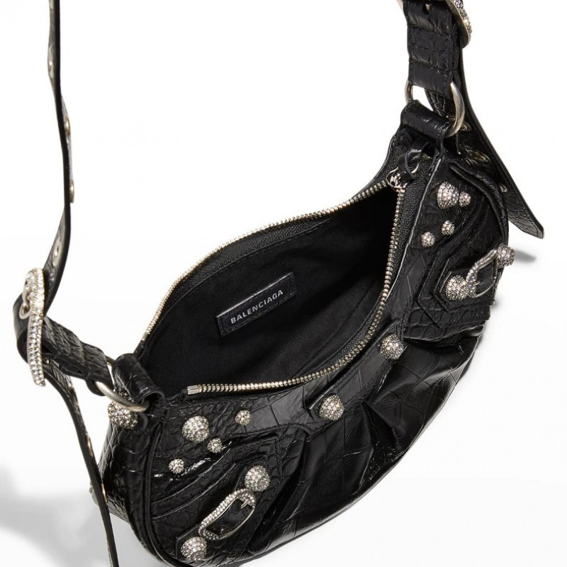 Сумка Balenciaga Le Cagole XS Croc-Embossed Shoulder Bag Black