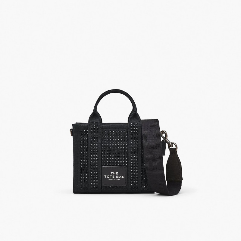 Marc Jacobs The Crystal Canvas Tote Bag Black — чорна сумка міні тоут з кристалами