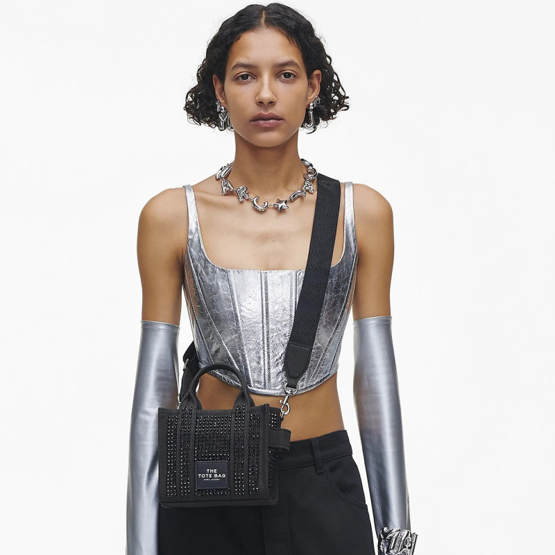 Marc Jacobs The Crystal Canvas Tote Bag Black — чорна сумка міні тоут з кристалами